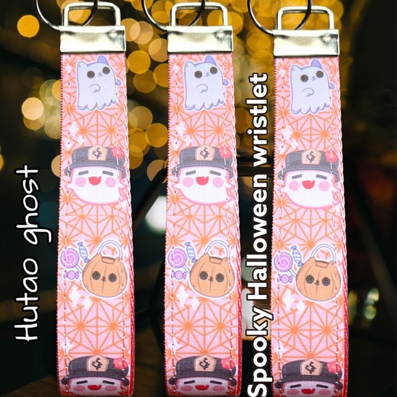 Cute kawaii hutao ghost spirit genshin impact wristlet, key fob. Spooky key fob - Picture 5 of 7